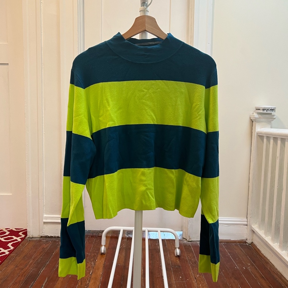 Victor Glemaud x Target Striped Mock Neck Knit Sweater Teal Blue/Green size XL - Picture 4 of 4